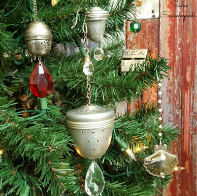 Vintage Tea Strainer and Crystal Ornaments