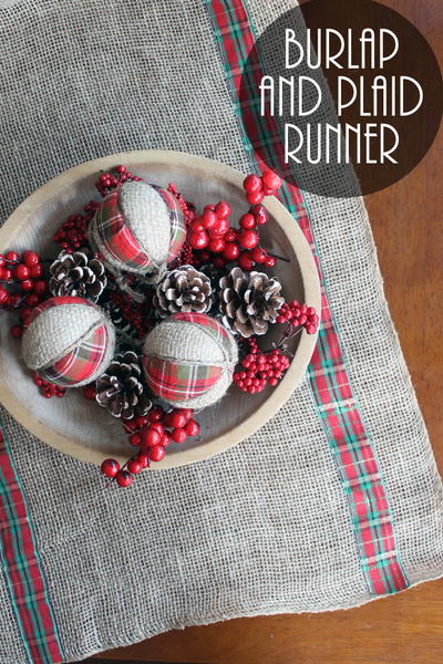 Burlap and Plaid Table Runner for Christmas