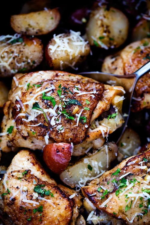 Slow Cooker Parmesan Garlic Herb Chicken and Potatoes