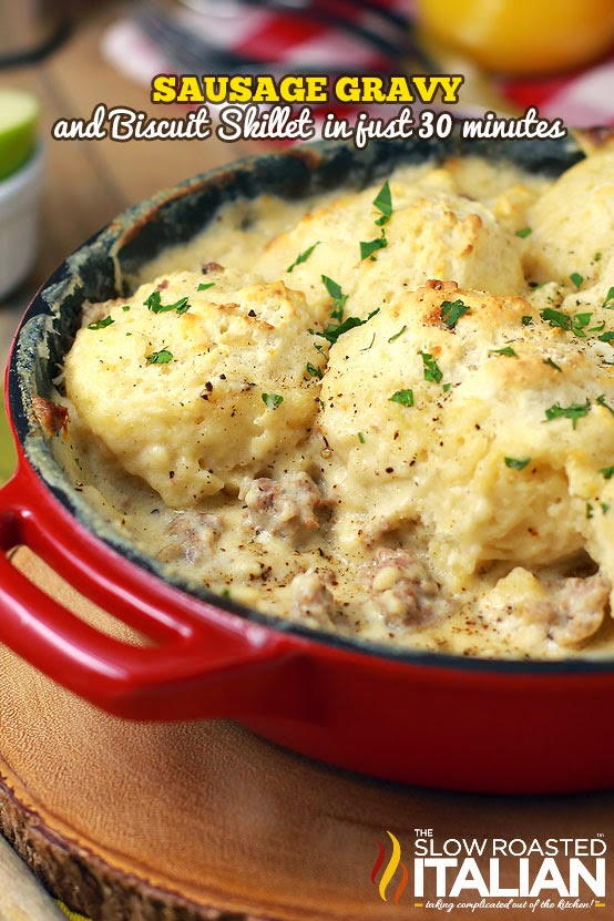 30-Minute Sausage Gravy and Biscuit Skillet | FaveSouthernRecipes.com