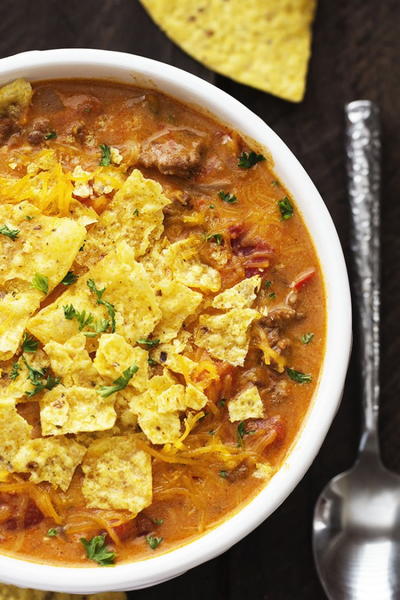 Slow Cooker Beefy Nacho Soup