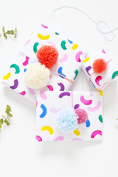 DIY Colorful Pom Pom Gift Wrap
