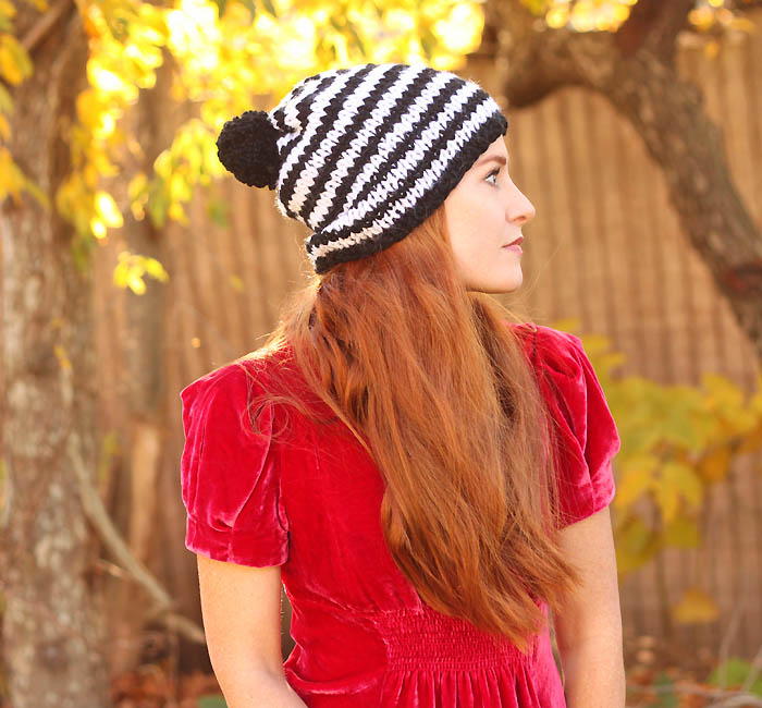 Kate Spade-Inspired Chunky Stripe Beanie | AllFreeKnitting.com display picture 1