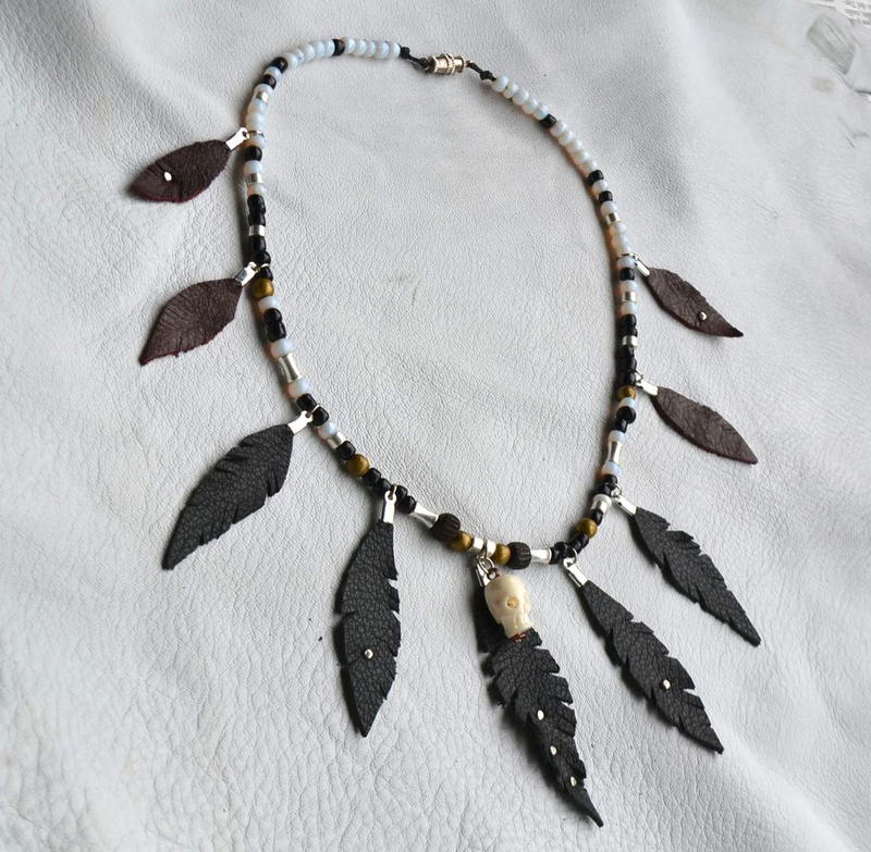 Leather Feather Beaded Necklace | AllFreeJewelryMaking.com