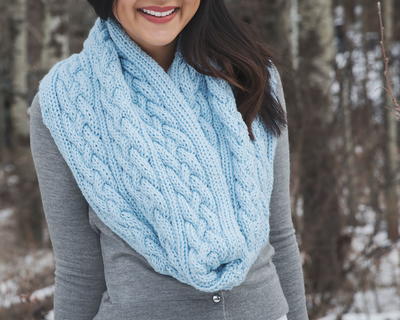 Braided Cables Winter Infinity Scarf | AllFreeKnitting.com
