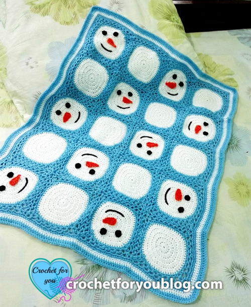 Crochet Snowman Granny Squares Blanket