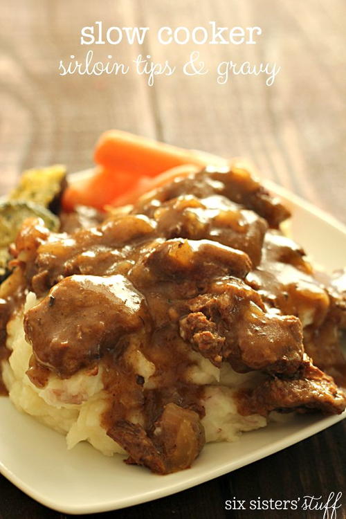 Slow Cooker Beef Sirloin Tips and Gravy