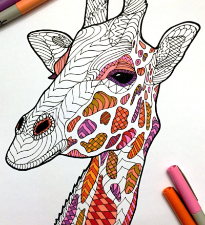 Zentangle Giraffe Printable Coloring Page