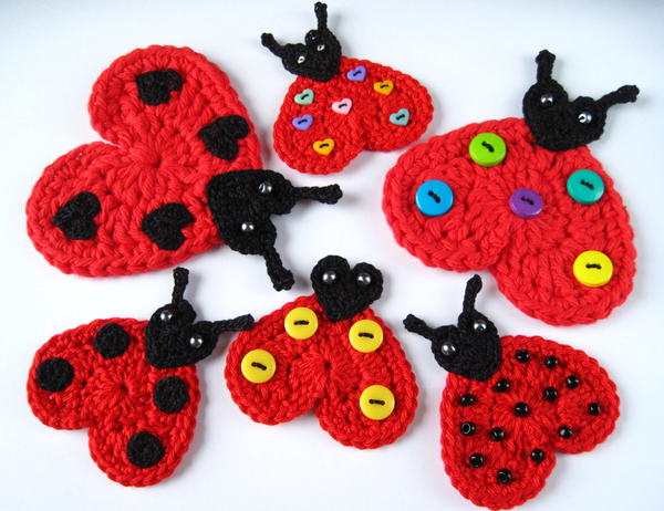 Crochet Heart Ladybug Appliqué 