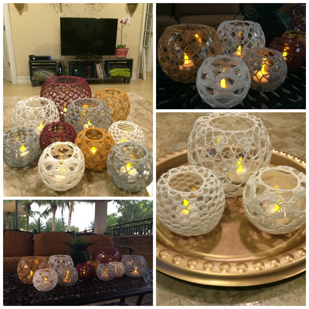 Budding Lotus Lace Crochet Candle Holders