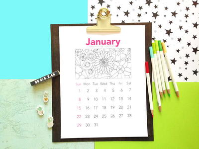 Printable Coloring Calendar 2017: January
