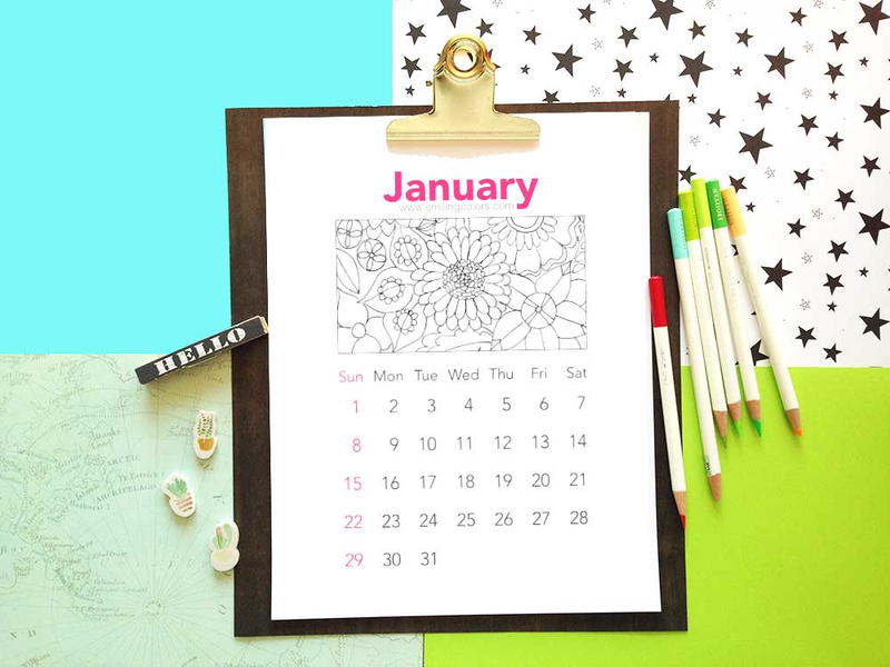 Printable Coloring Calendar 2017: January | FaveCrafts.com