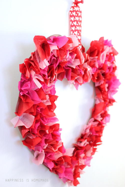 Tissue Paper Valentines Day Wreath