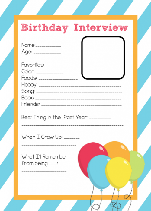 Printable Birthday Interview For Kids