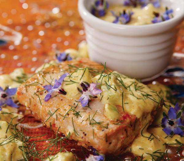 Baked Salmon with Borage Raita