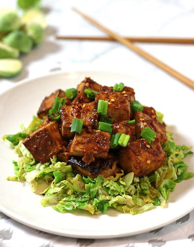 Asian Baked Tofu With Shaved Brussels Sprouts