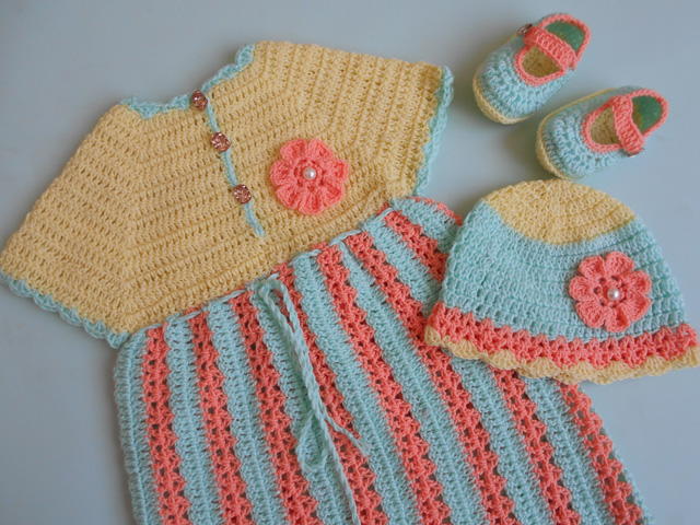 Crochet Stripe Baby Frock / Dress_1