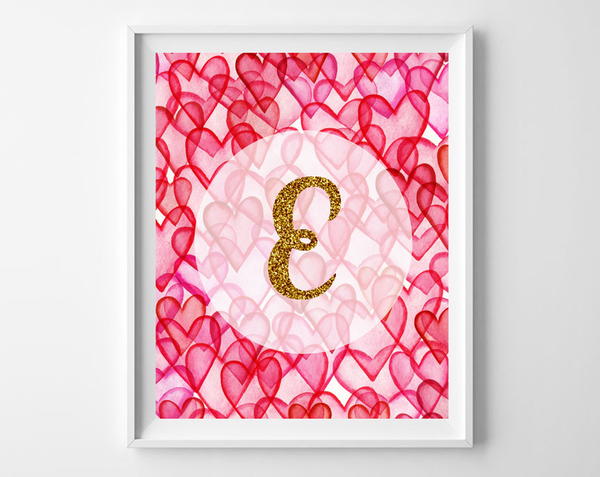 Valentine’s Day Free Printables (Hearts & Gold Glitter Initials)