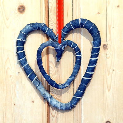 Gorgeous Upcycled Jeans Heart Wreath