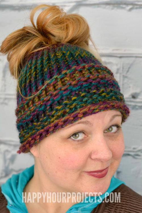 Loom Knit Messy Bun Hat