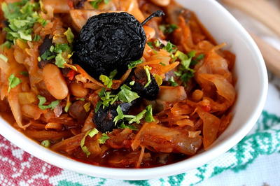 Cabbage Stewed with Mushrooms and Prunes