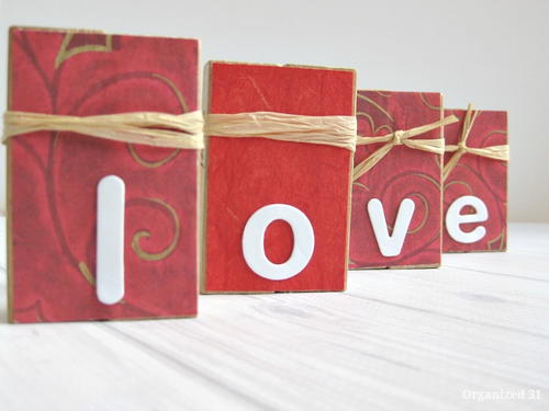 Recycled Game Blocks Valentines Day Decor