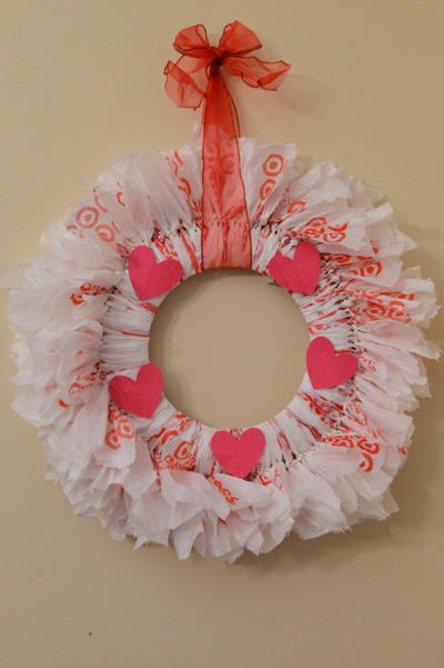 DIY Recycled Bag Rag Wreath for Valentine’s Day