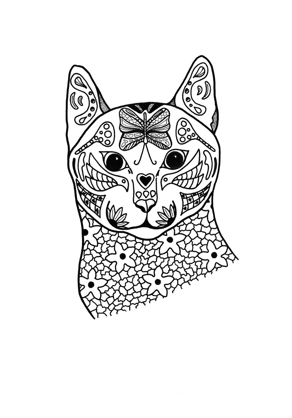 Springtime Cat Coloring Page FaveCraftscom