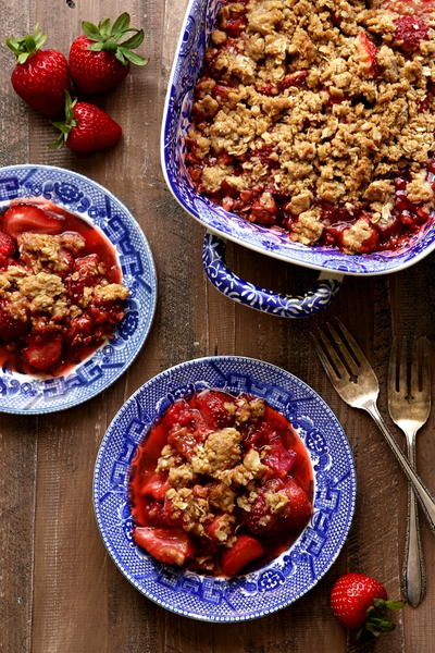 Strawberry, Raspberry, and Rhubarb Crisp