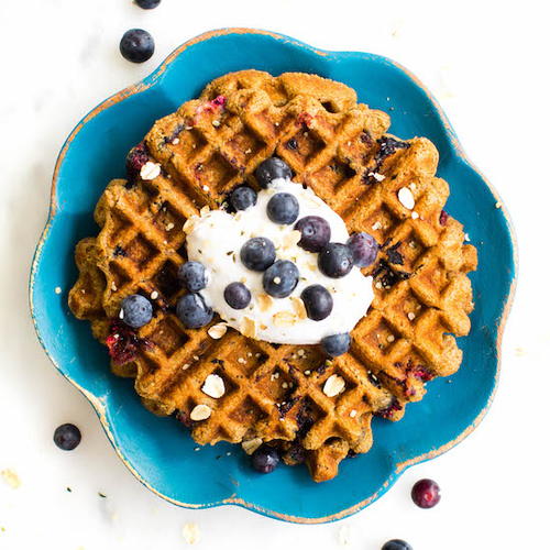 Blueberry Oat Flour Waffles