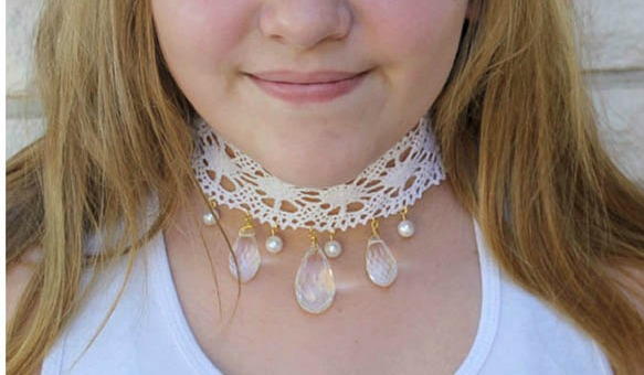 Pearls Crystals and Lace Choker