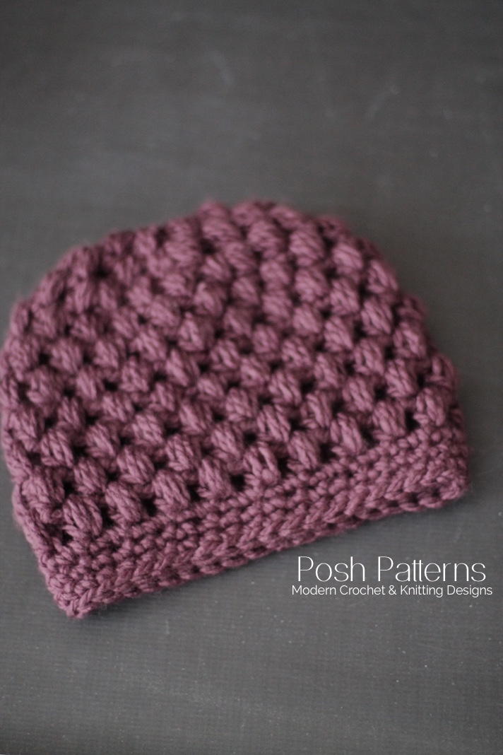 Puff Stitch Messy Bun Hat Crochet Pattern