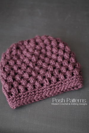 Puff Stitch Messy Bun Hat Crochet Pattern