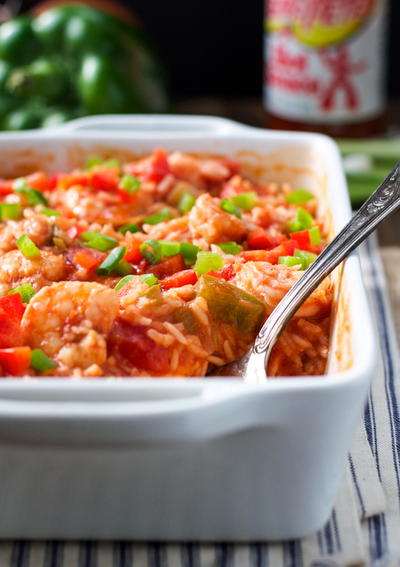 Dump-and-Bake Shrimp Étouffée with Rice