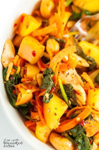 Spicy Chicken and Apple Sweet Potato Stir Fry