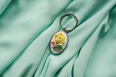 Blooming Vintage Rose Clay Keychain