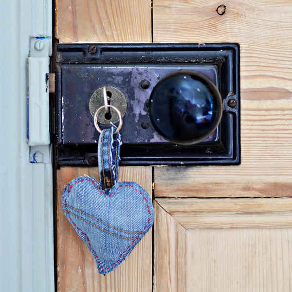 Padded Denim Hearts for Decoration or Keyring