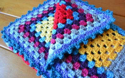 Bedding  Vtg 65x64 Crocheted Afghan Throw Blanket Rainbow Square