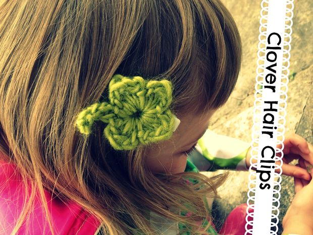 Lucky Crochet Clover Hair Clip