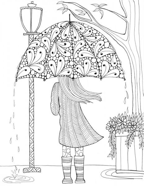 Download A Drawing Of A Girl Holding An Umbrella In The Rain |  Wallpapers.com