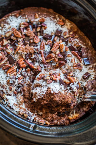 Slow Cooker German Chocolate Spoon Cake 