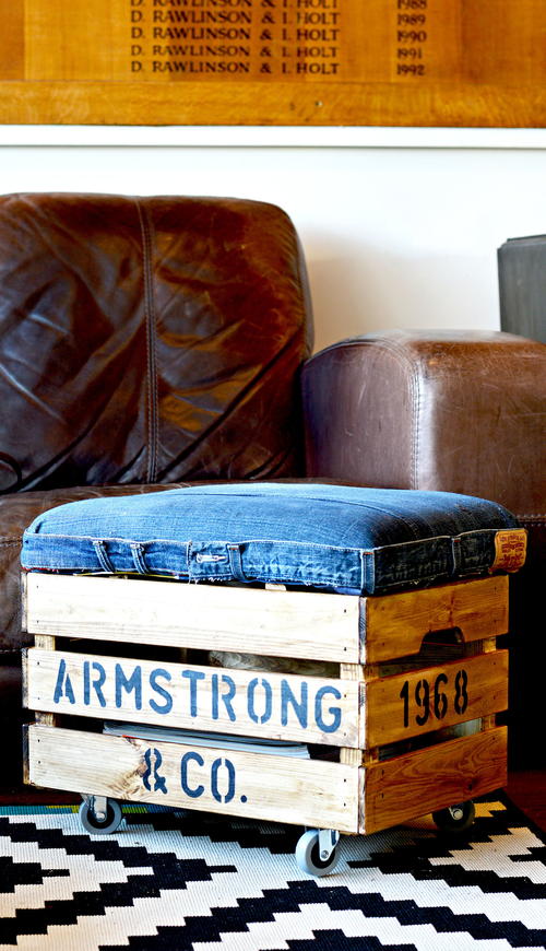 DIY Denim IKEA Crate Footstool With Storage