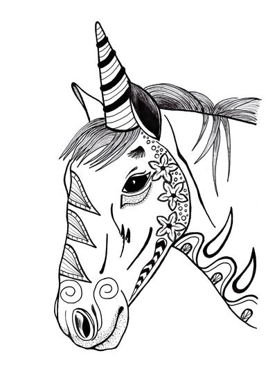 Colorful Unicorn Adult Coloring Page