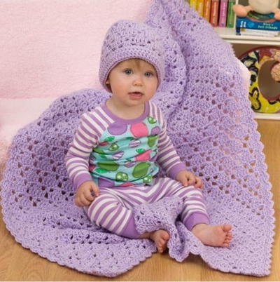 Easy One Ball Crochet Baby Blanket and Hat Set