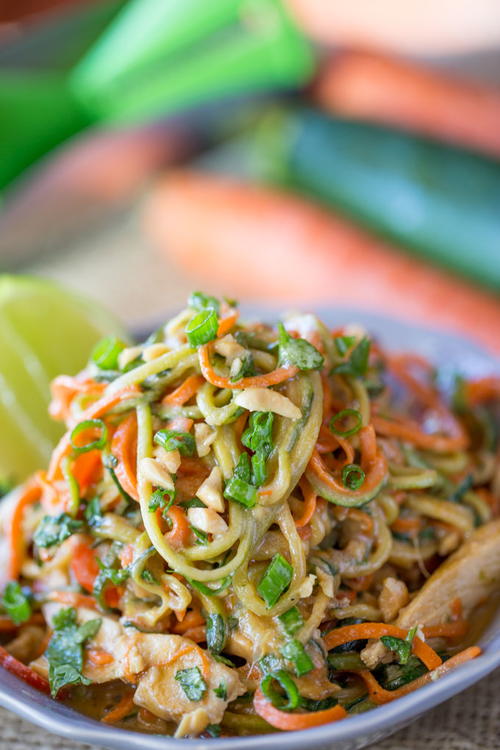 Healthy Thai Peanut Chicken Zucchini Noodles   