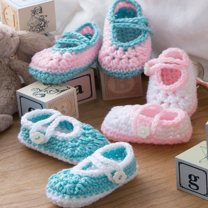 2 Pairs of Newborn Soft Knitted Booties with Butterfly Motif  White & Pink 