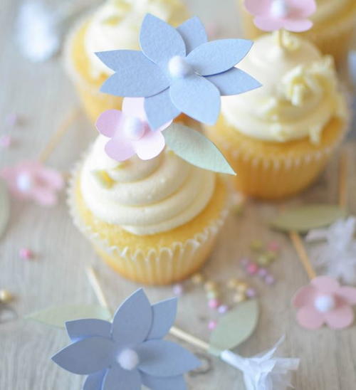 Pastel Paper Flower Cupcake Toppers