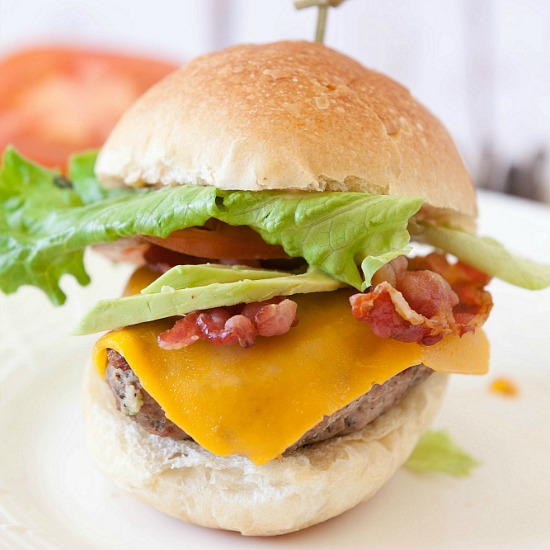 Grilled Turkey Burgers with Bacon & Avocado