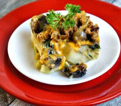 Breakfast Casserole with Spinach Peppers and Mushrooms