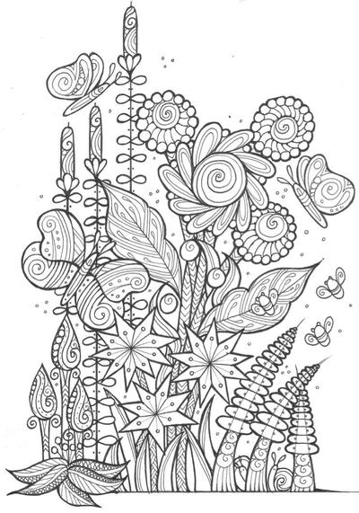 Butterflies and Bees Adult Coloring Page